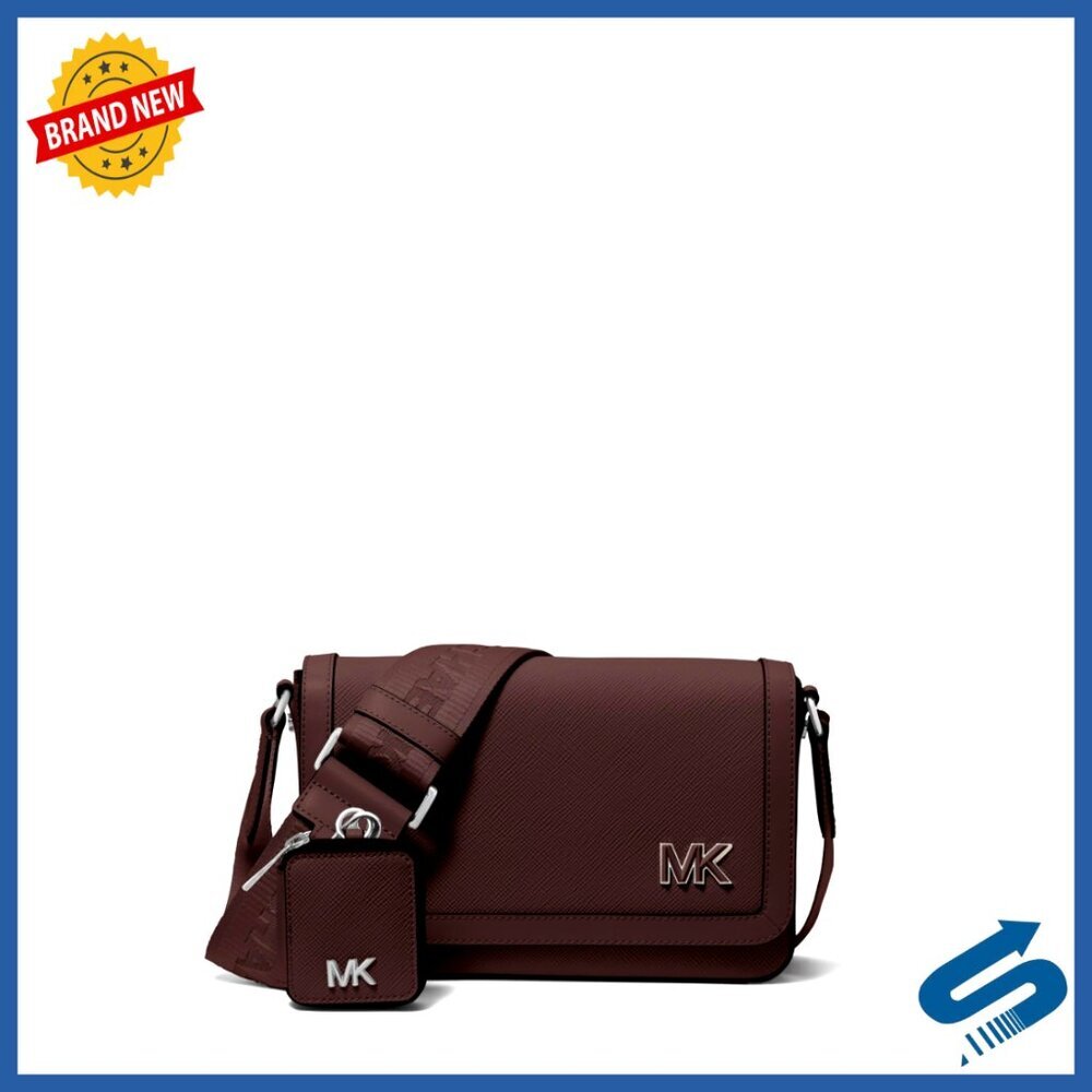 Mini Leather Crossbody Bag with Flap Closure and Pouch
